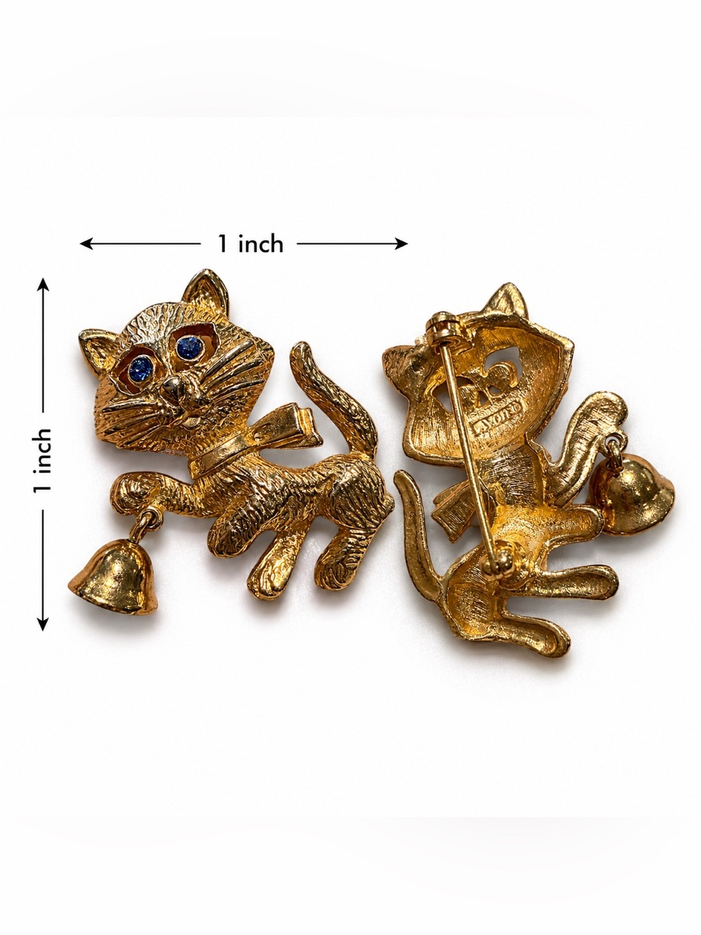 Vintage Avon “frisky cat” Gold toned Pin Brooch with Blue Eye Accents
